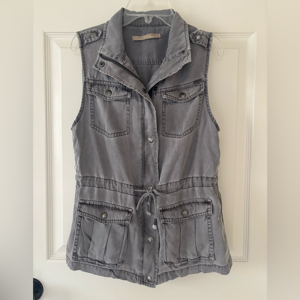 Max Jeans Gray Casual Sleeveless Utility Vest